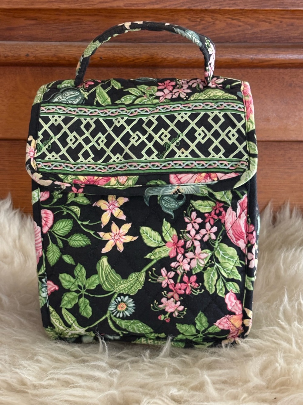 Vera Bradley Botanical’ Black Floral Quilted Handled Lunch Tote